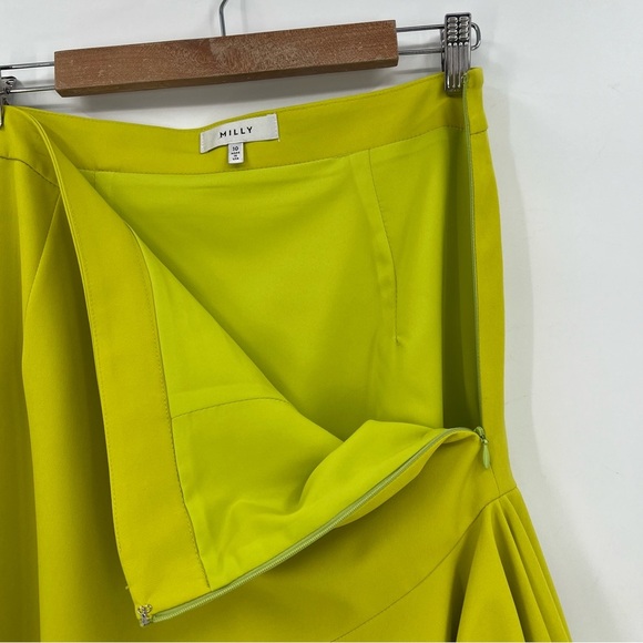 Milly Charlotte Italian Cady Asymmetrical Florescent Chartreuse Skirt Size 10 - Picture 8 of 10